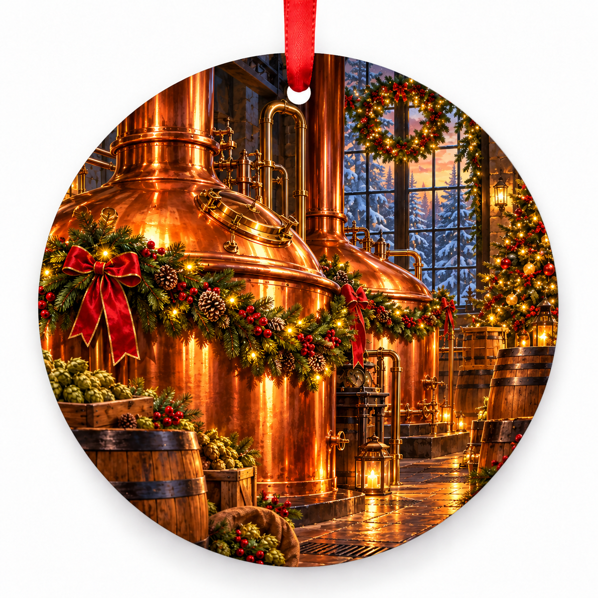 Christmas at the Brewery Christmas ornament with red hanging ribbon