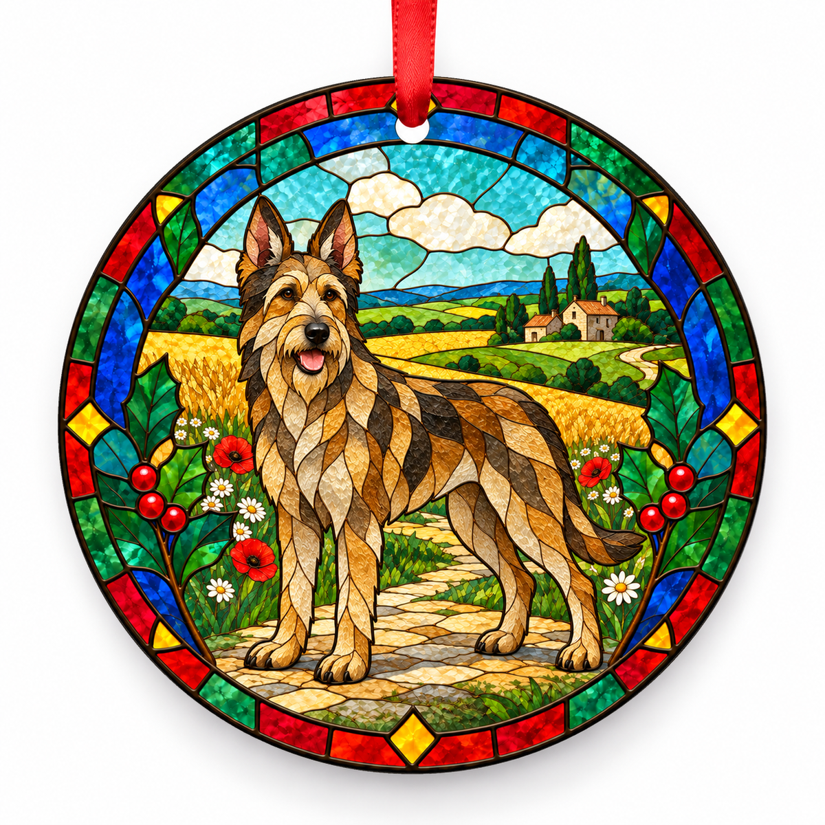 Berger Picard Fawn porcelain Christmas ornament with red ribbon — ORN-10254