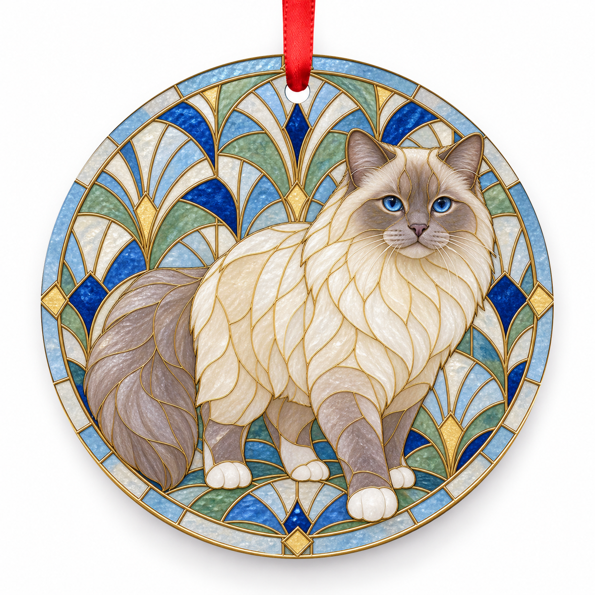 Birman Lilac Point porcelain Christmas ornament with red ribbon — ORN-10262