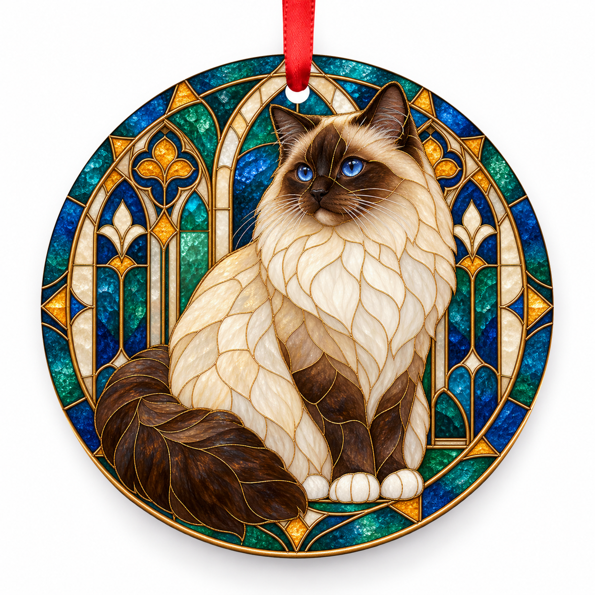 Birman Seal Point porcelain Christmas ornament with red ribbon — ORN-10263