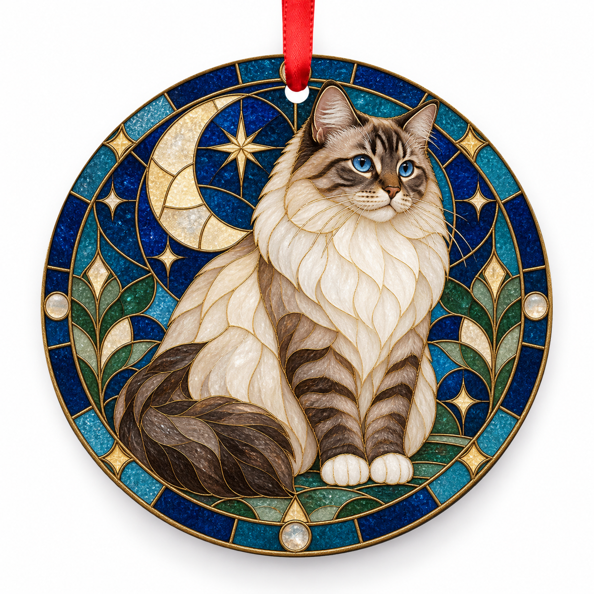 Birman Seal Lynx Point porcelain Christmas ornament with red ribbon — ORN-10265