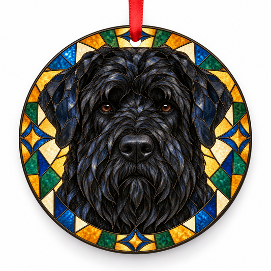 Black Russian Terrier Solid Black porcelain Christmas ornament with red ribbon — ORN-10268