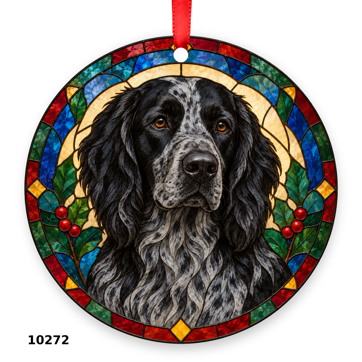 Blue Picardy Spaniel blue roan stained glass style Christmas ornament