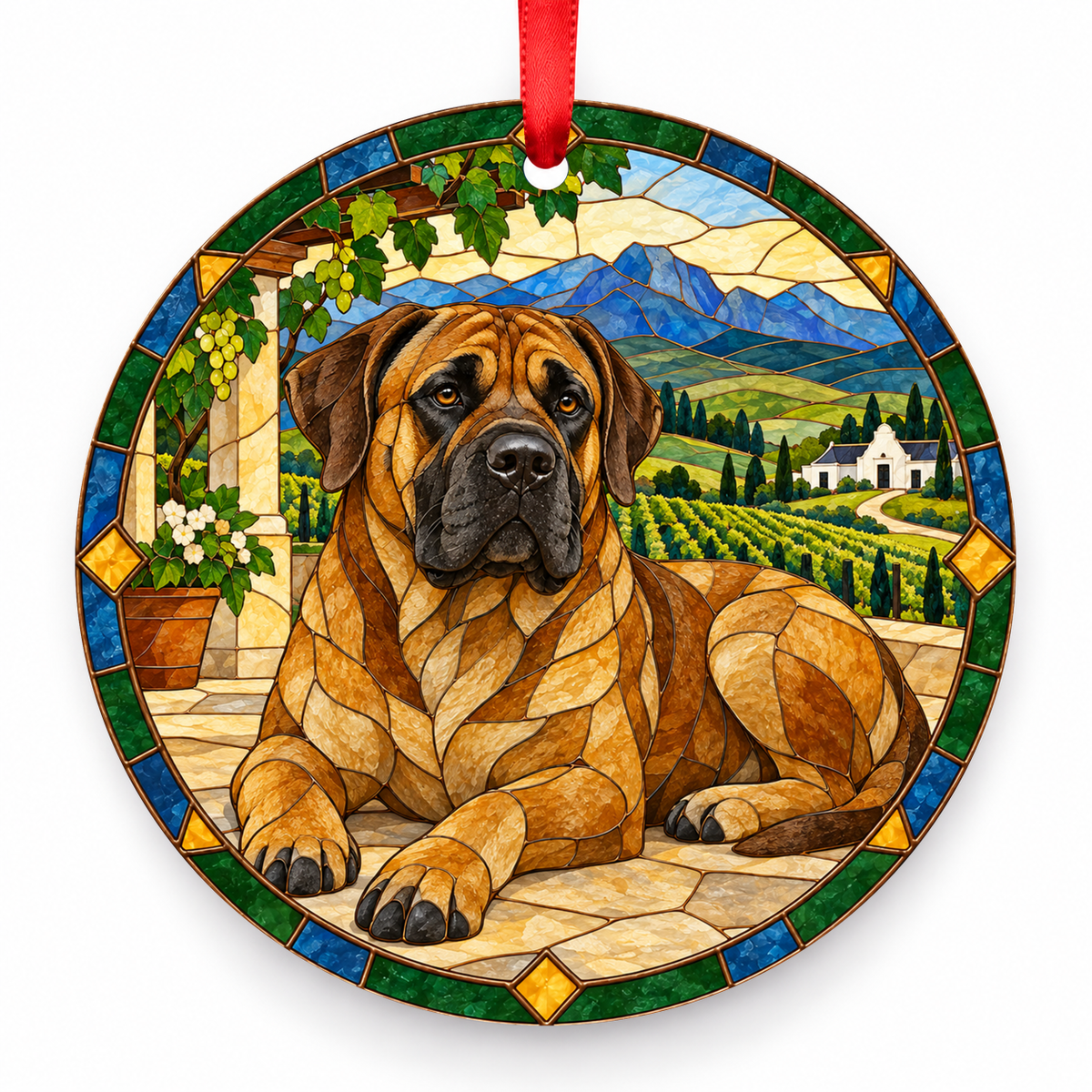 Boerboel Fawn Black Mask porcelain Christmas ornament with red ribbon — ORN-10276