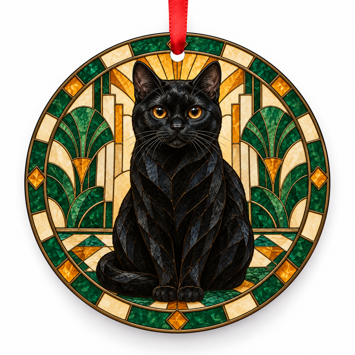 Bombay Black porcelain Christmas ornament with red ribbon — ORN-10281