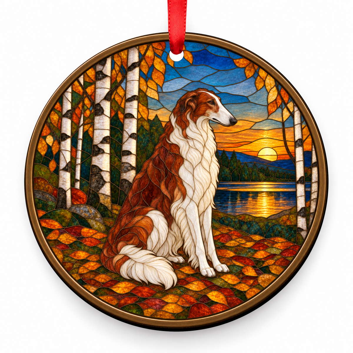 Borzoi Red and White porcelain Christmas ornament with red ribbon — ORN-10296