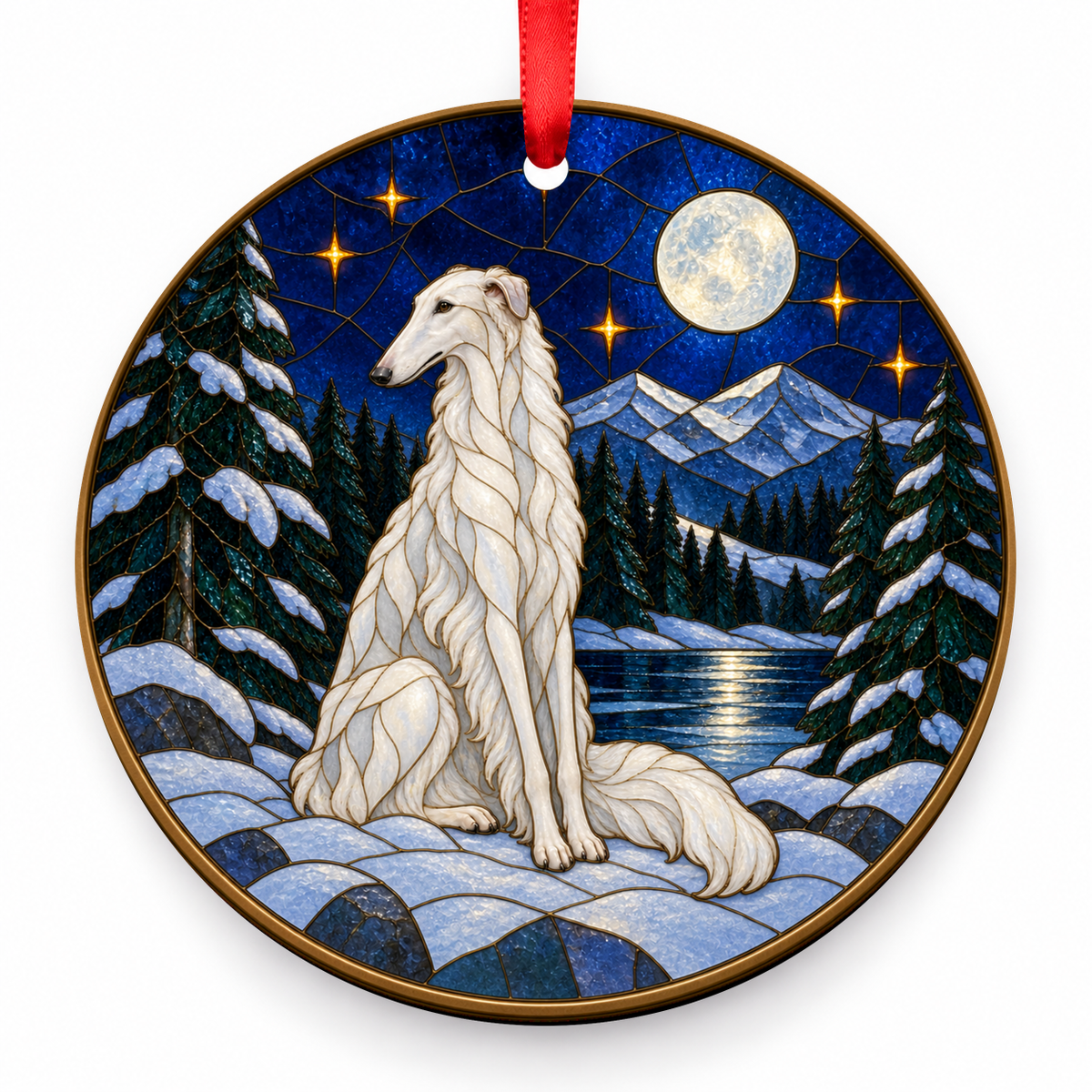 Borzoi Solid White porcelain Christmas ornament with red ribbon — ORN-10297