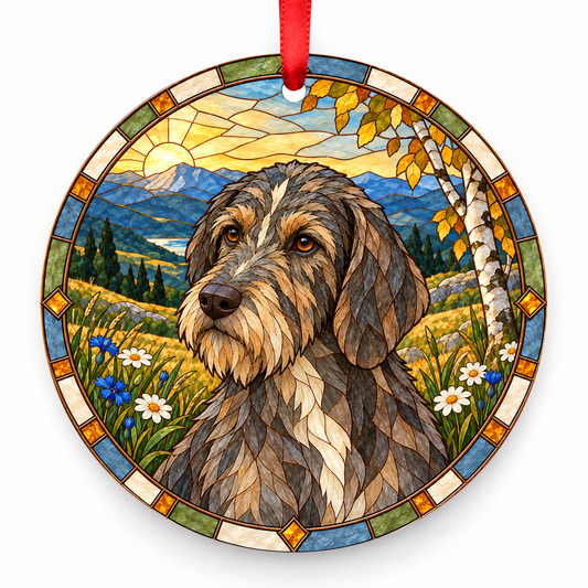 Bosnian Coarse-haired Hound (Barak) Earth Gray porcelain Christmas ornament with red ribbon — ORN-10302