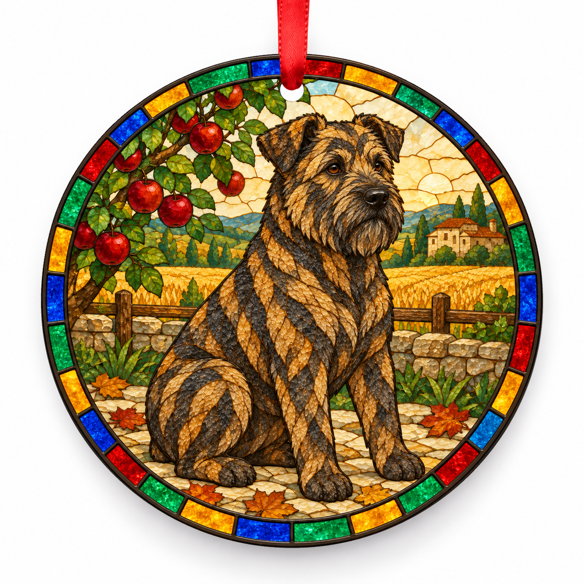 Bouvier des Ardennes Brindle porcelain Christmas ornament with red ribbon — ORN-10310