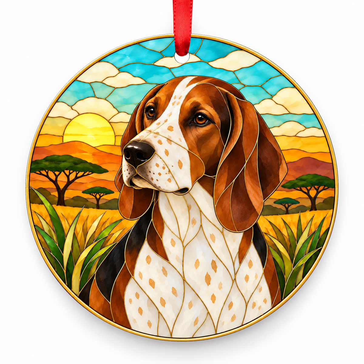 Brazilian Tracker Brown and White porcelain Christmas ornament with red ribbon — ORN-10331