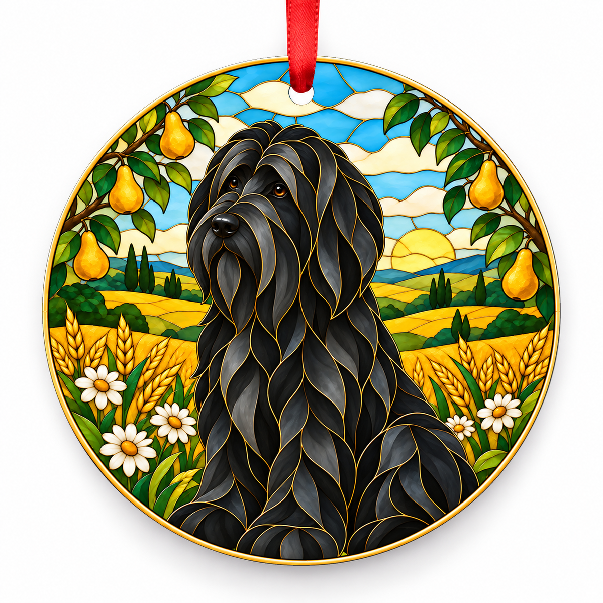Briard Black porcelain Christmas ornament with red ribbon — ORN-10332