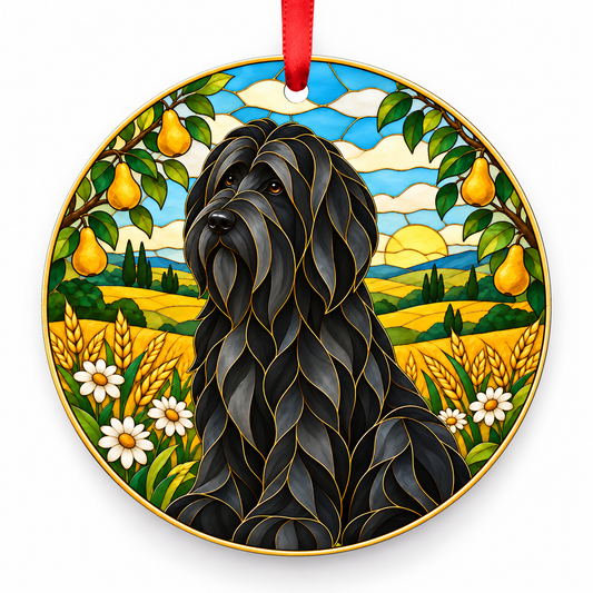Briard Black porcelain Christmas ornament with red ribbon — ORN-10332