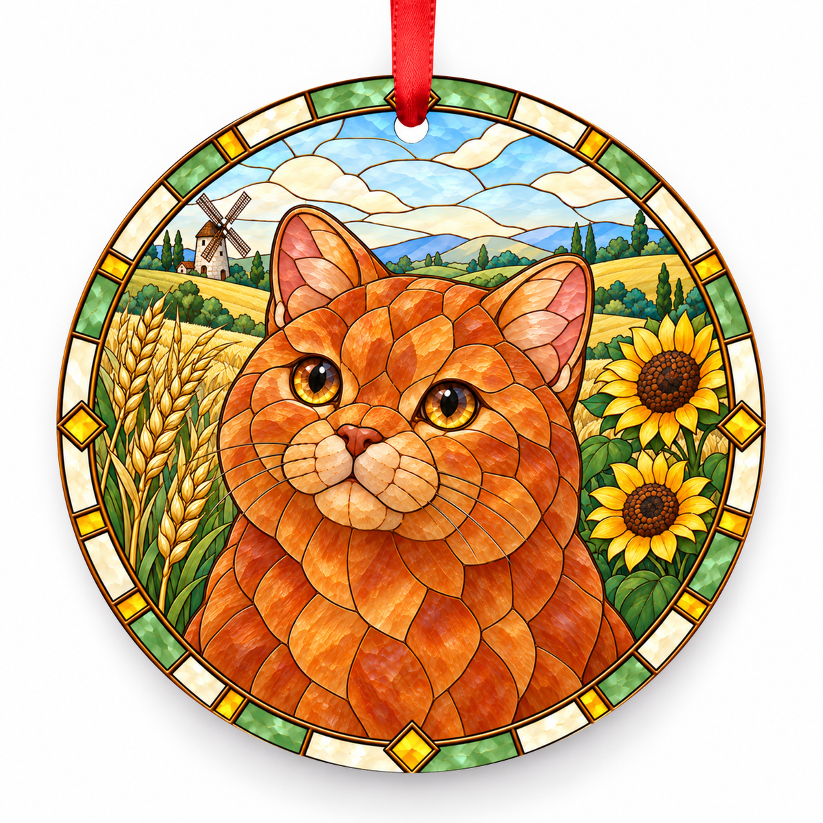 British Shorthair Red porcelain Christmas ornament with red ribbon — ORN-10350
