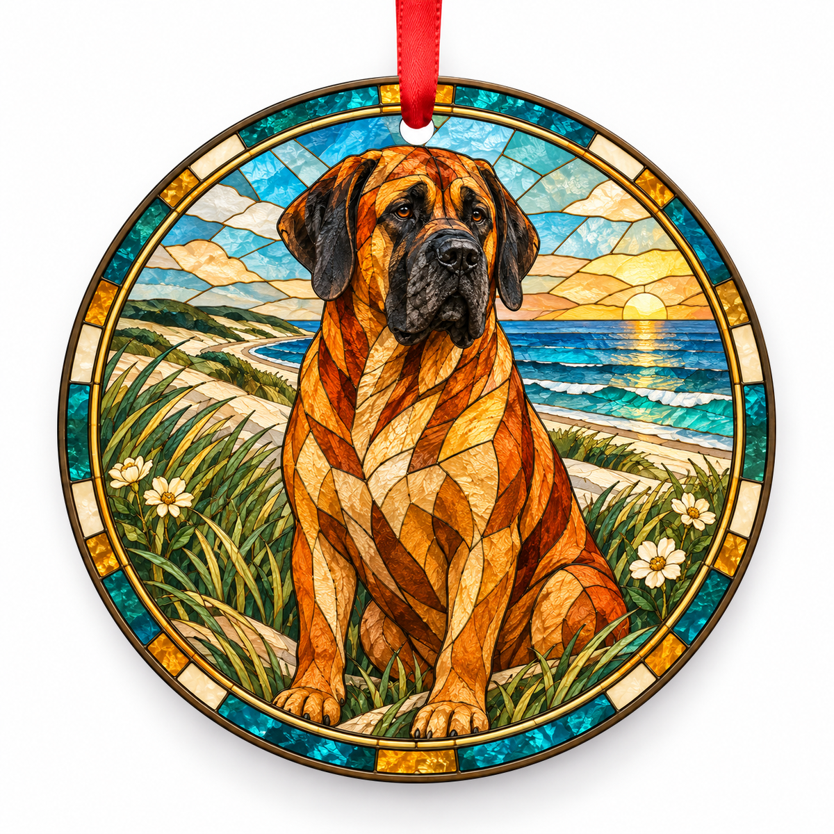 Broholmer Golden Red porcelain Christmas ornament with red ribbon — ORN-10358
