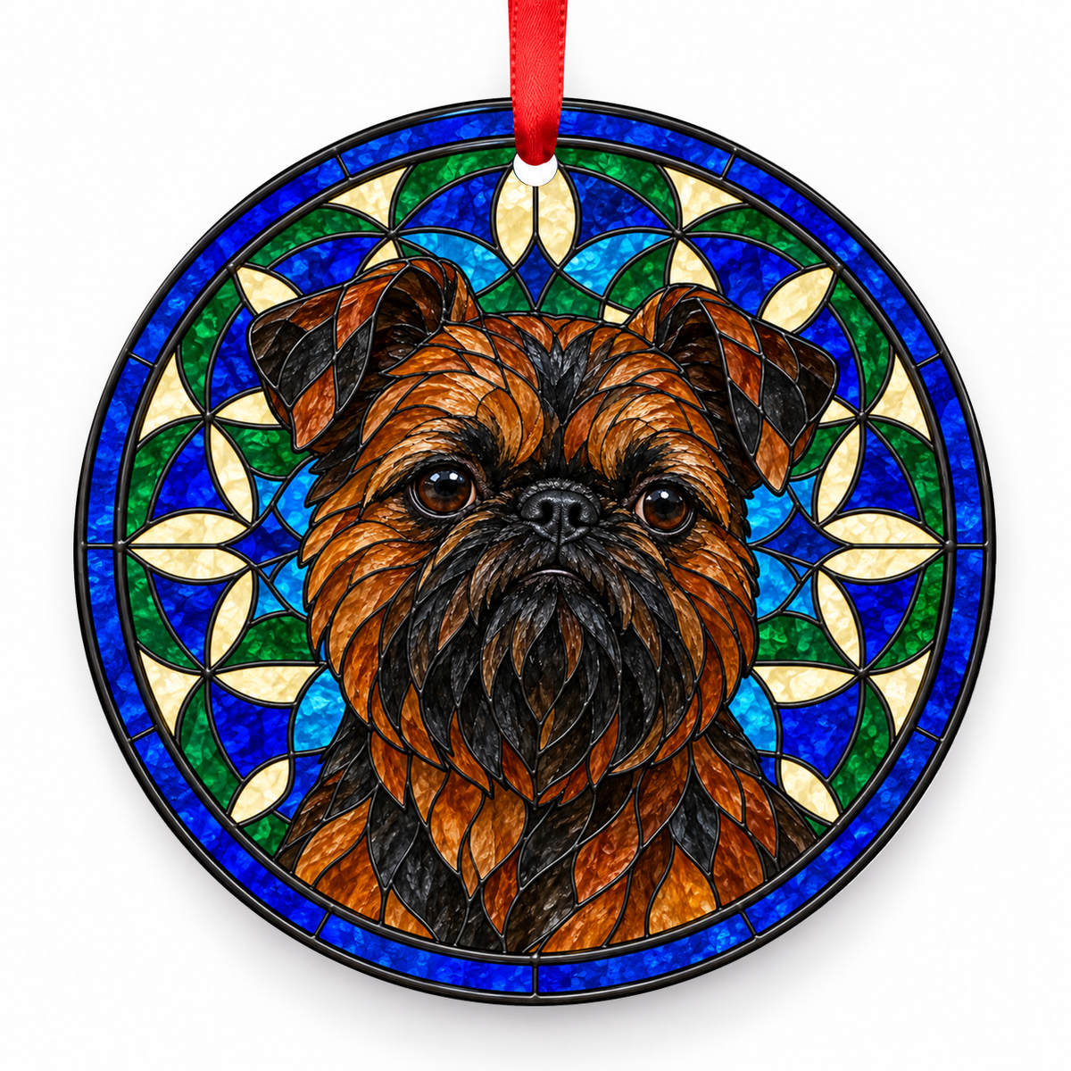 Brussels Griffon Belge porcelain Christmas ornament with red ribbon — ORN-10360