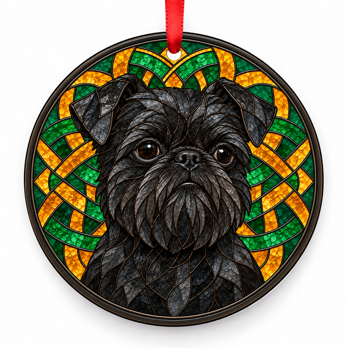 Brussels Griffon Black porcelain Christmas ornament with red ribbon — ORN-10361