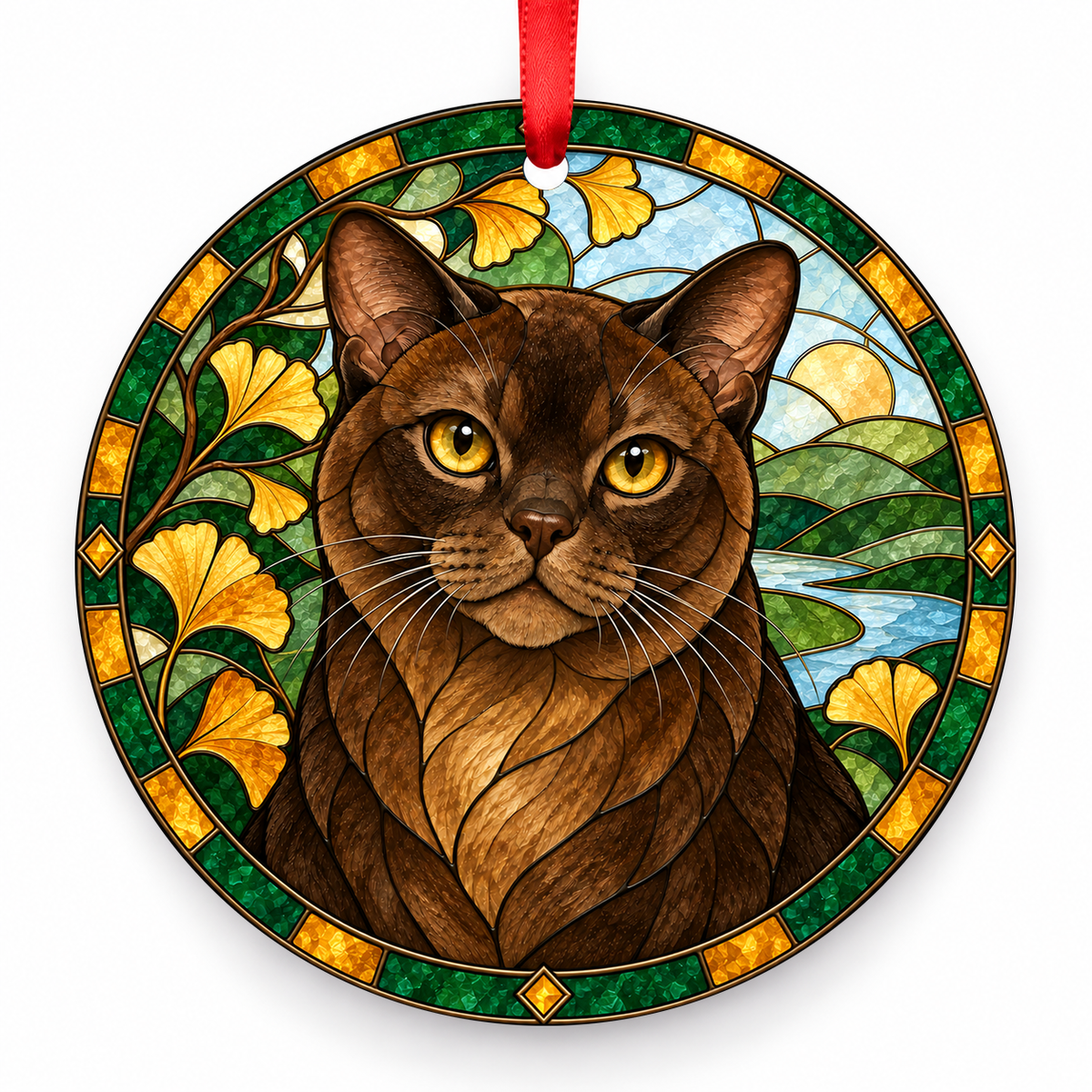 Burmese Sable porcelain Christmas ornament with red ribbon — ORN-10374