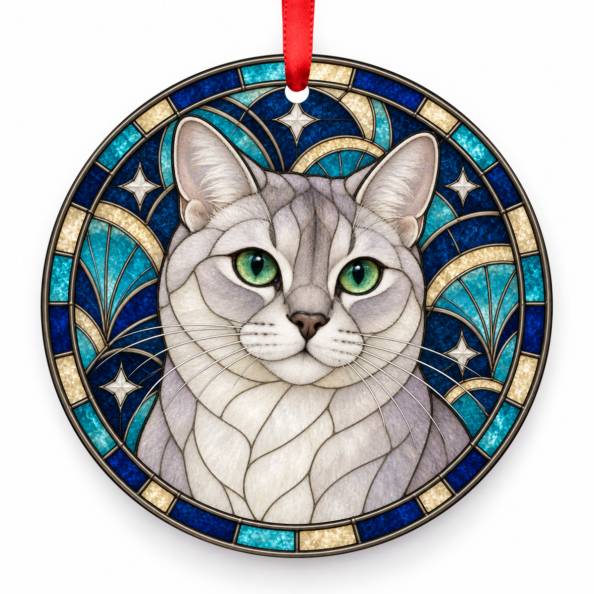 Burmilla Lilac Shaded porcelain Christmas ornament with red ribbon — ORN-10378