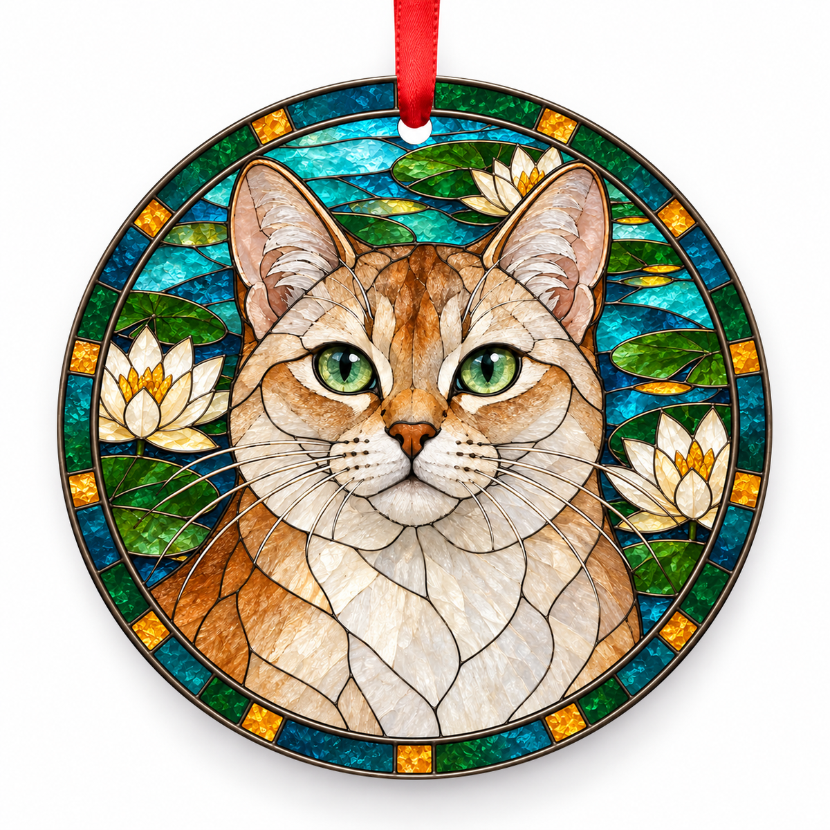Burmilla Red Shaded porcelain Christmas ornament with red ribbon — ORN-10380