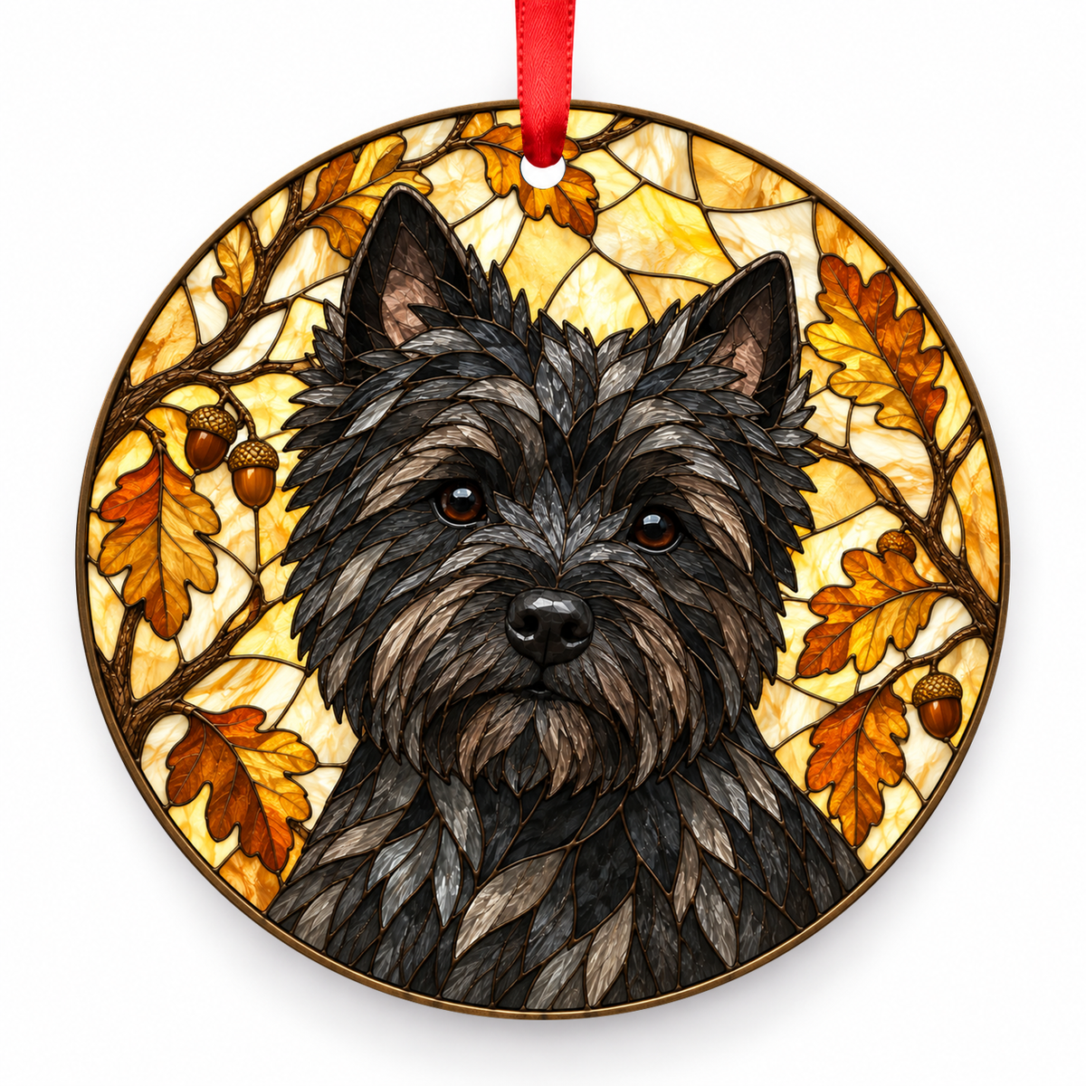 Cairn Terrier Near Black porcelain Christmas ornament with red ribbon — ORN-10383