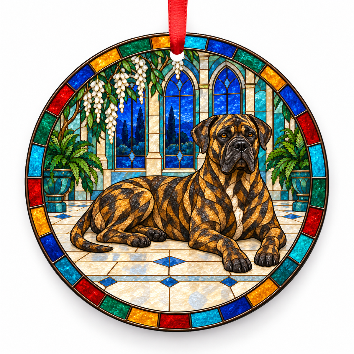 Cane Corso Brindle porcelain Christmas ornament with red ribbon — ORN-10395
