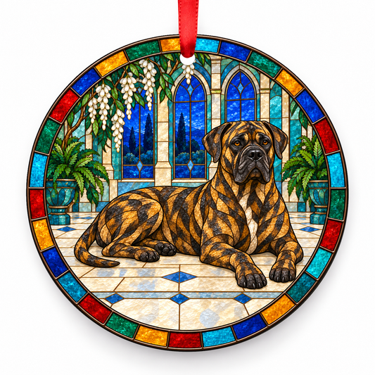 Cane Corso Brindle porcelain Christmas ornament with red ribbon — ORN-10395