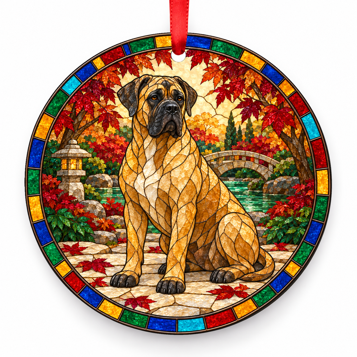 Cane Corso Fawn porcelain Christmas ornament with red ribbon — ORN-10396