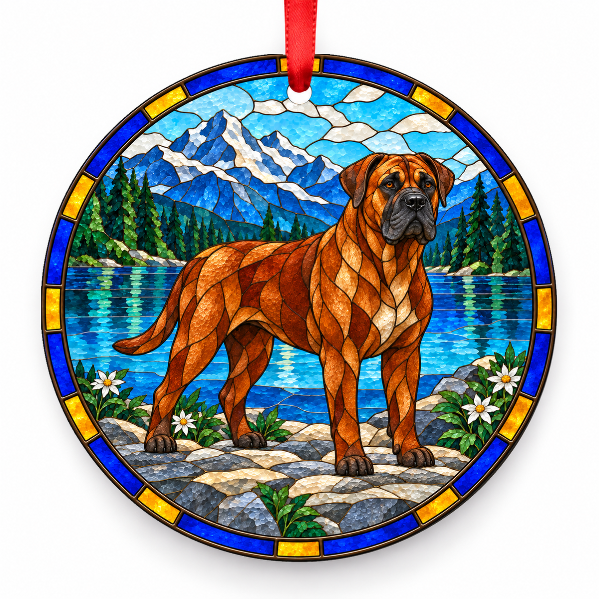 Cane Corso Red porcelain Christmas ornament with red ribbon — ORN-10399