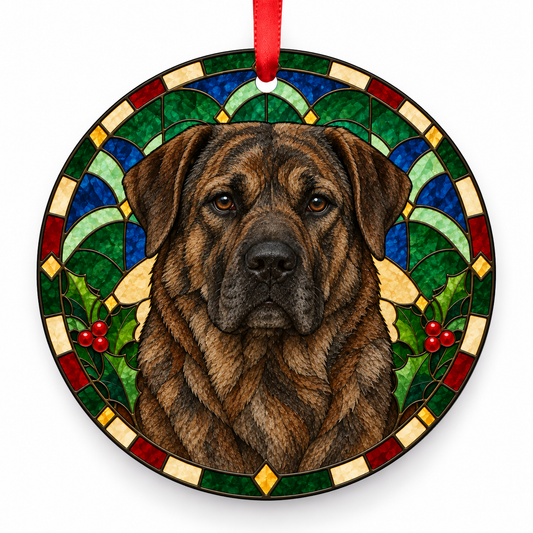 Castro Laboreiro Dog Brindle porcelain Christmas ornament with red ribbon — ORN-10405
