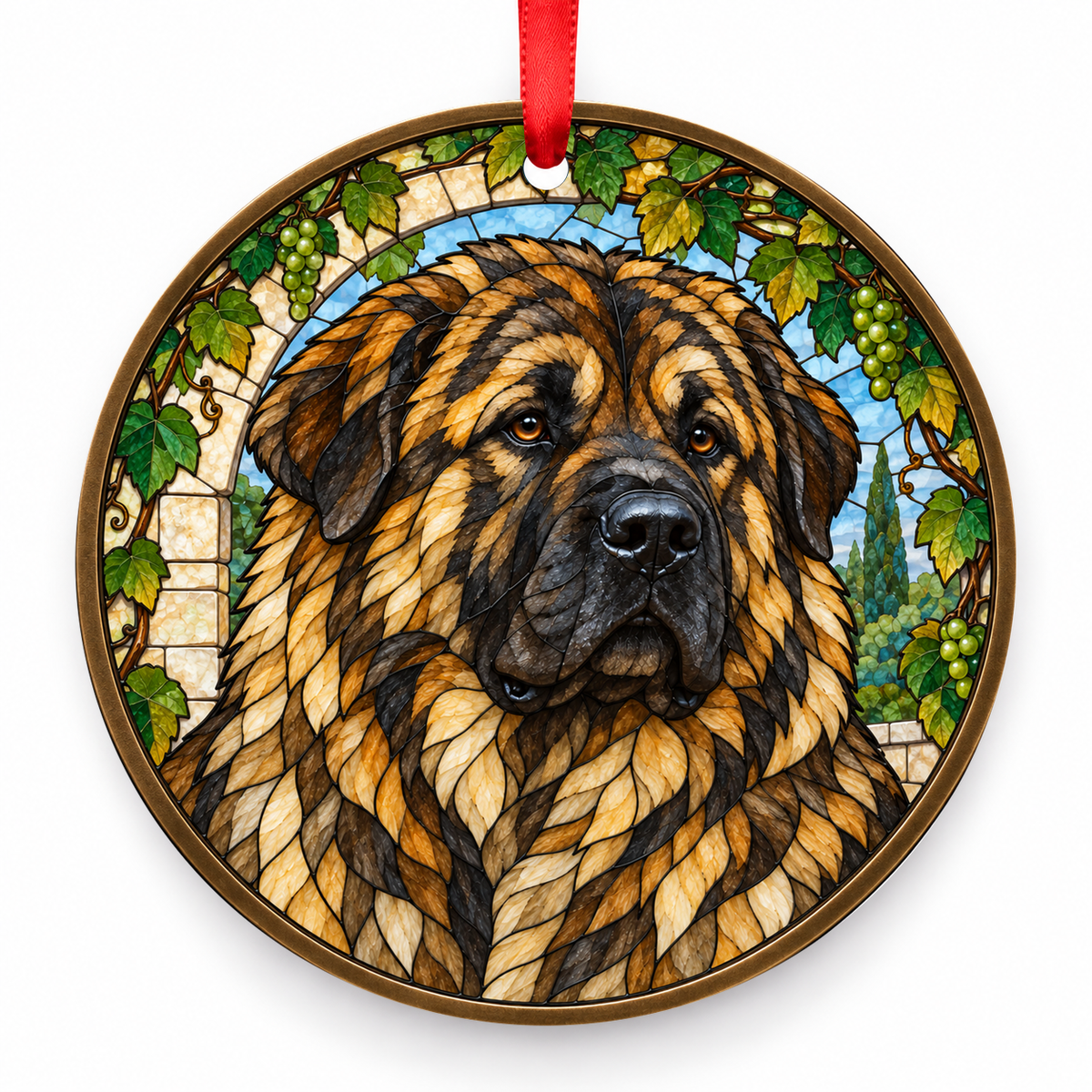 Caucasian Shepherd Dog Brindle porcelain Christmas ornament with red ribbon — ORN-10409