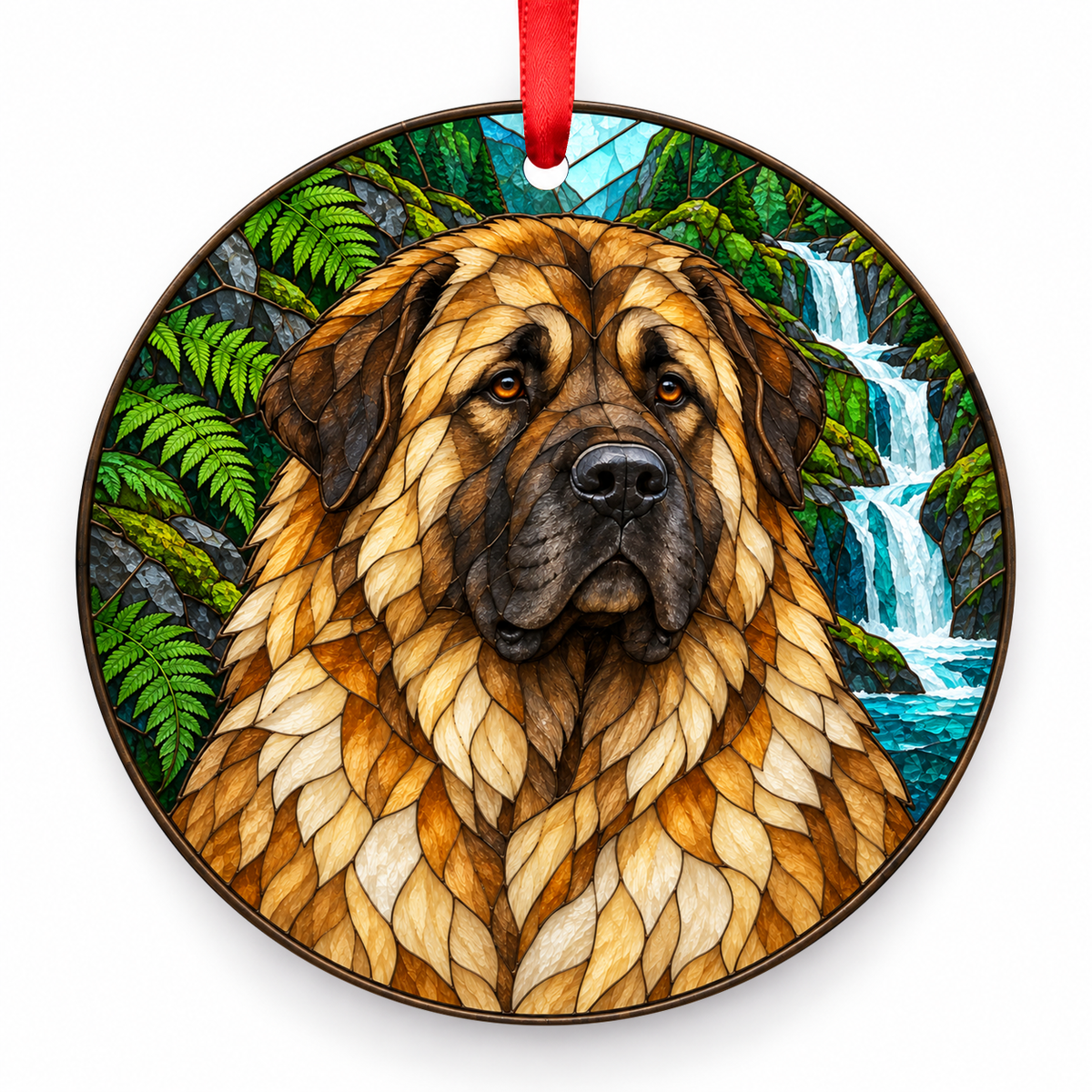 Caucasian Shepherd Dog Fawn porcelain Christmas ornament with red ribbon — ORN-10410