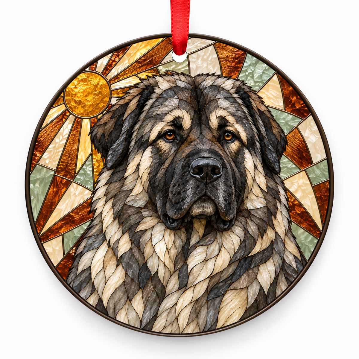Caucasian Shepherd Dog Gray porcelain Christmas ornament with red ribbon — ORN-10411