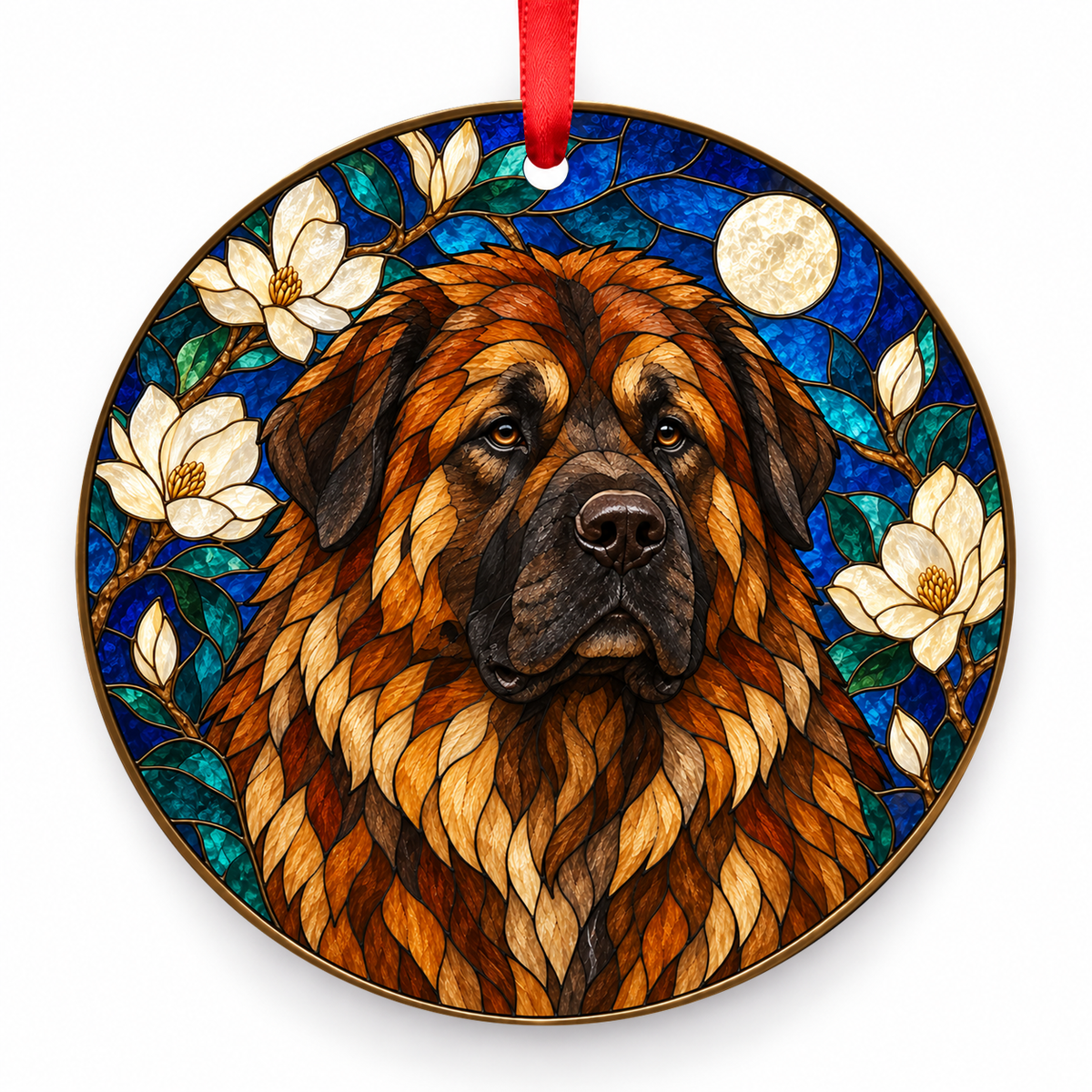 Caucasian Shepherd Dog Red porcelain Christmas ornament with red ribbon — ORN-10412
