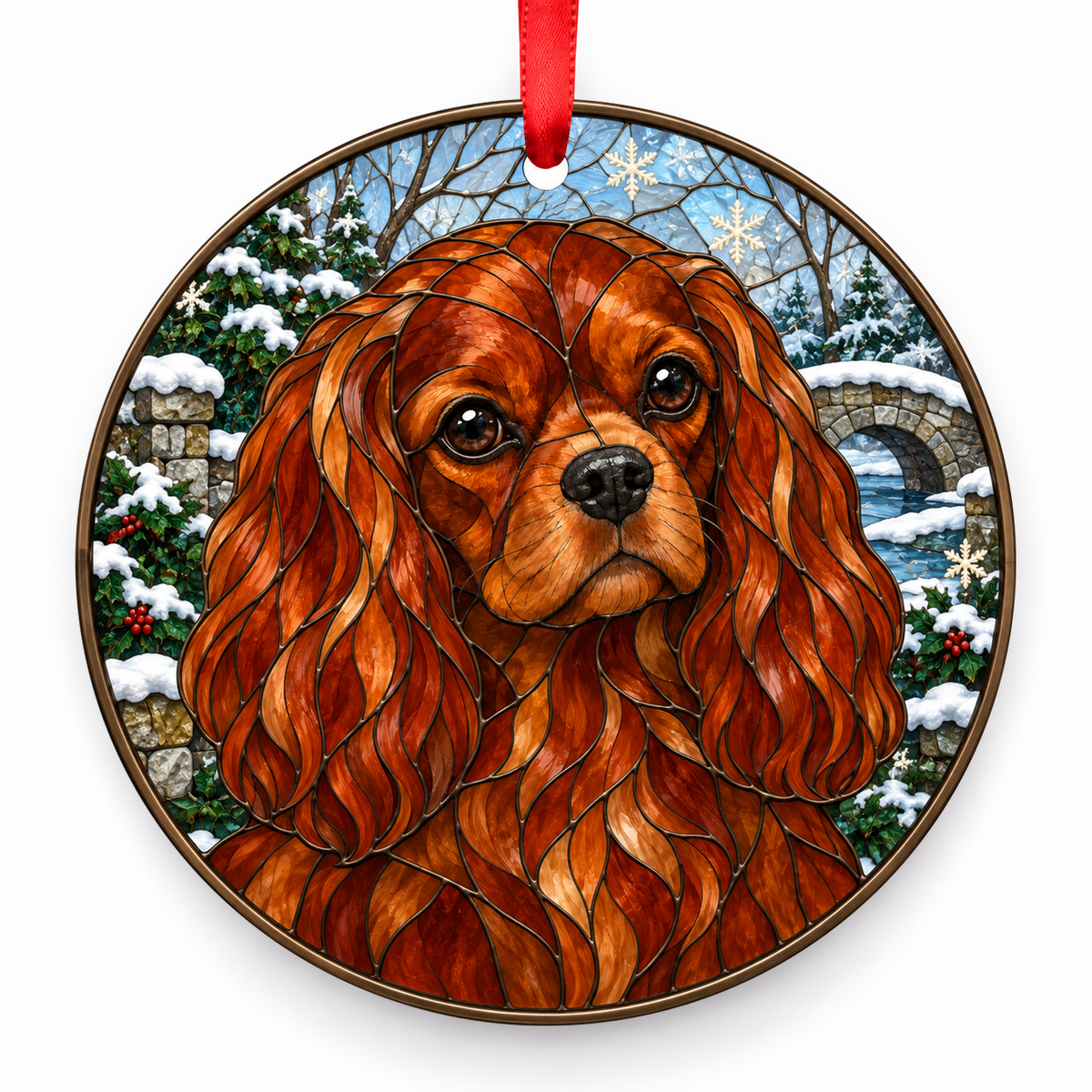 Cavalier King Charles Spaniel Ruby porcelain Christmas ornament with red ribbon — ORN-10416