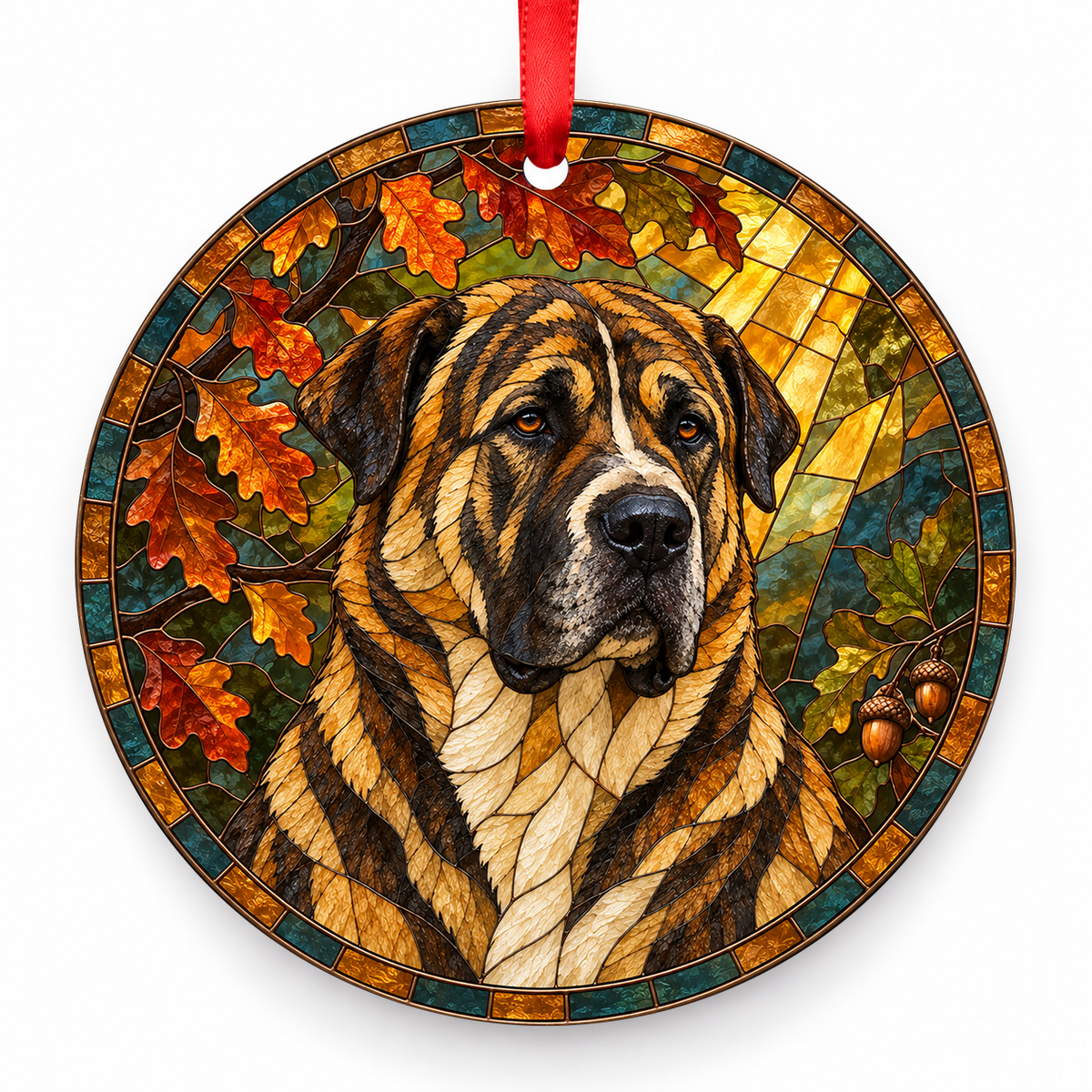 Central Asia Shepherd Dog Brindle porcelain Christmas ornament with red ribbon — ORN-10419