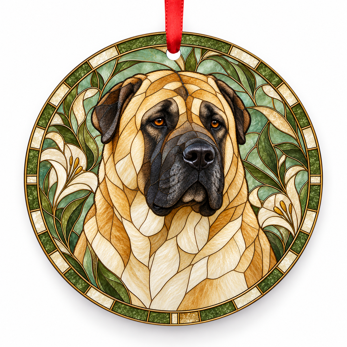 Central Asia Shepherd Dog Fawn porcelain Christmas ornament with red ribbon — ORN-10420