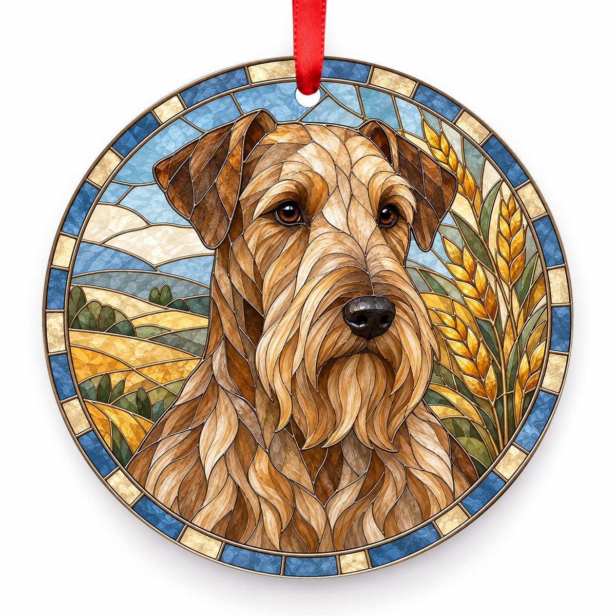 Cesky Terrier Light Coffee Brown porcelain Christmas ornament with red ribbon — ORN-10424