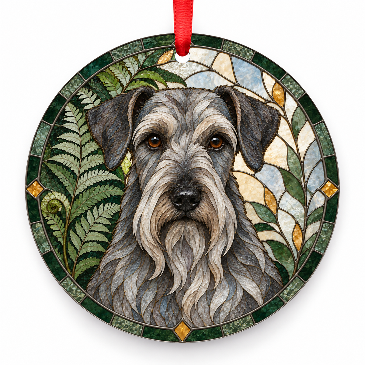 Cesky Terrier Gray porcelain Christmas ornament with red ribbon — ORN-10425