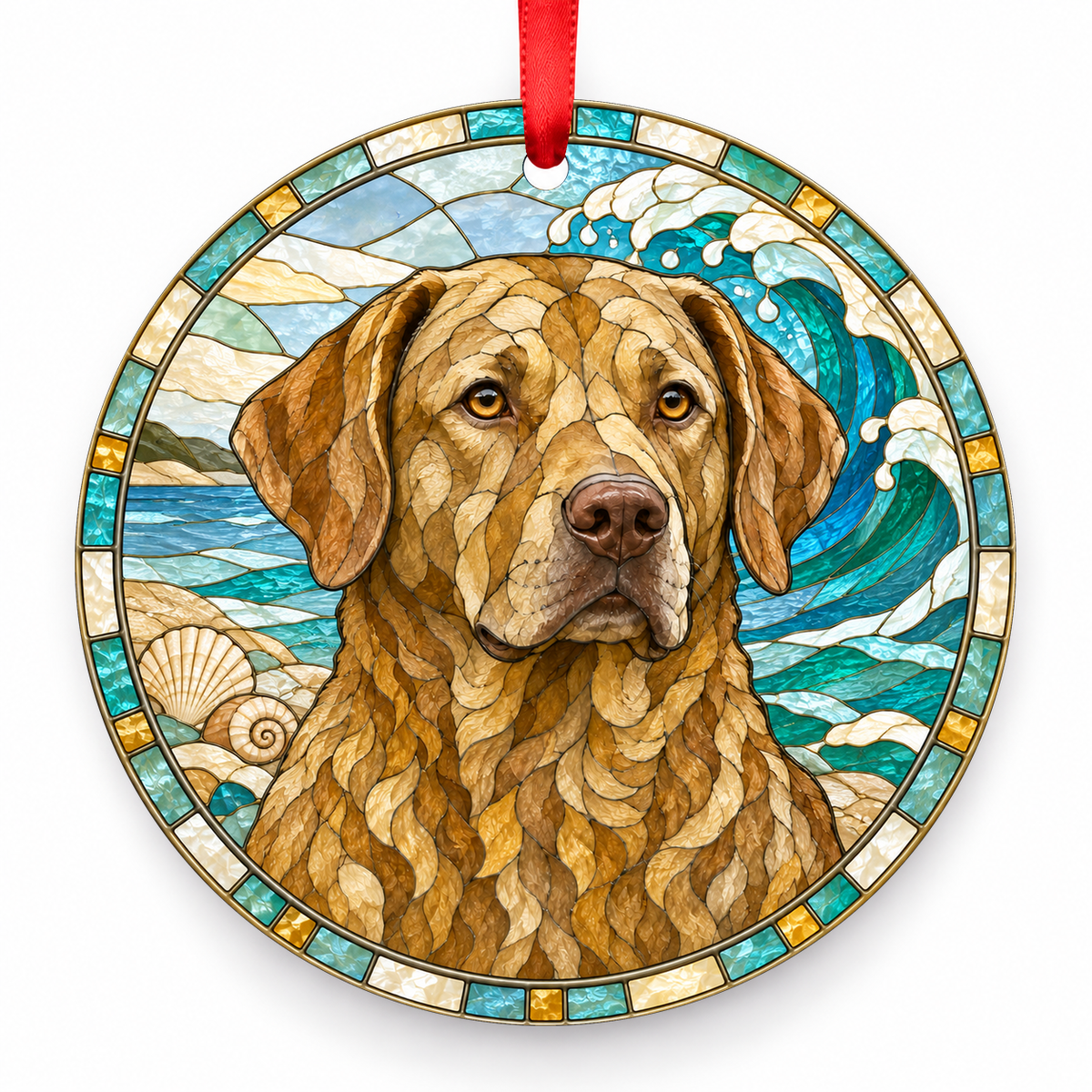 Chesapeake Bay Retriever Deadgrass porcelain Christmas ornament with red ribbon — ORN-10431
