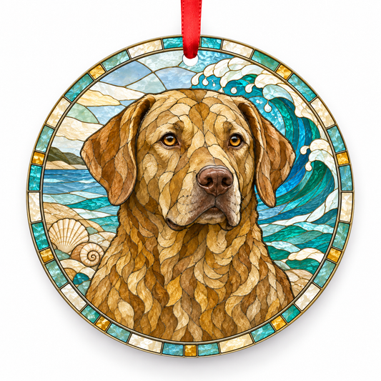 Chesapeake Bay Retriever Deadgrass porcelain Christmas ornament with red ribbon — ORN-10431