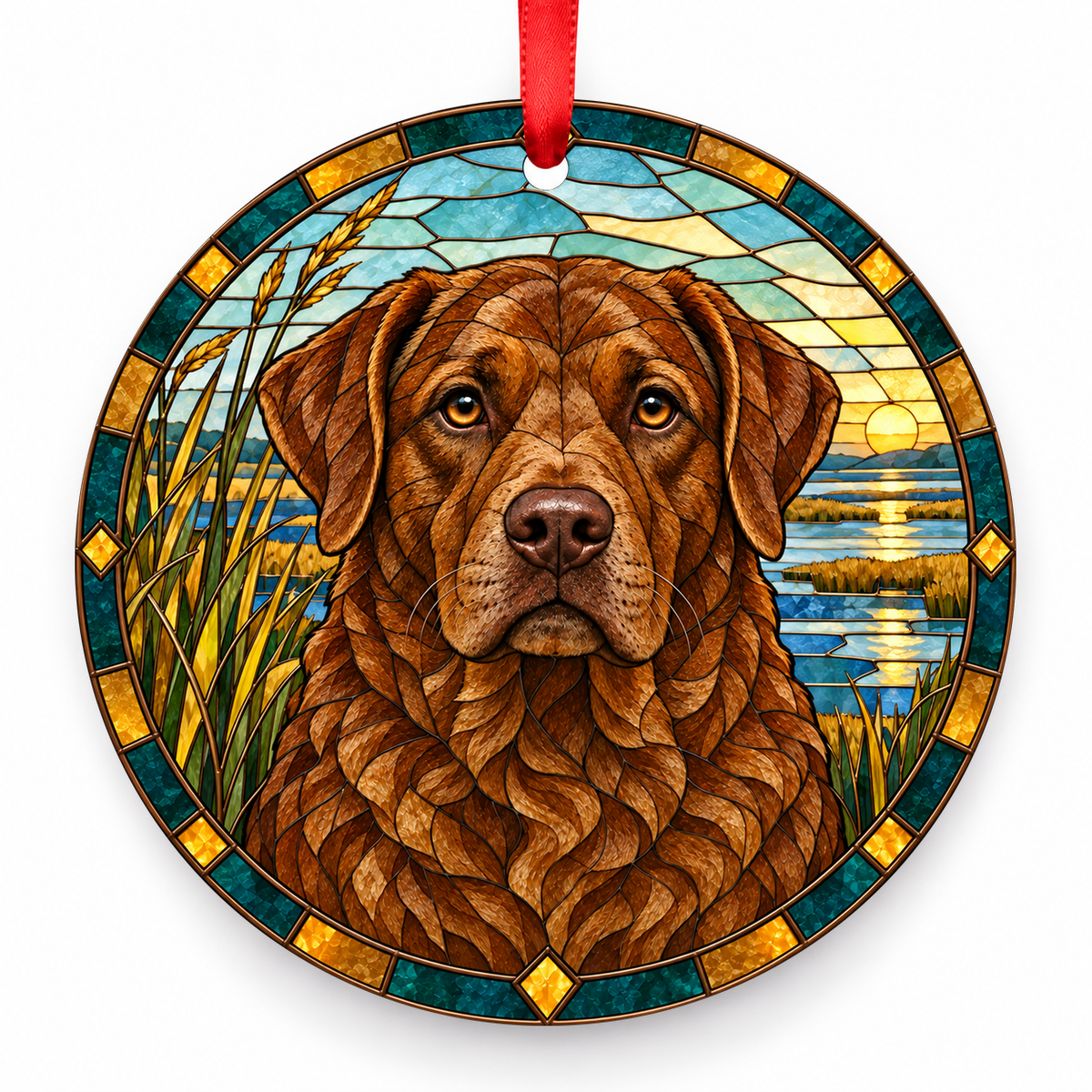 Chesapeake Bay Retriever Brown porcelain Christmas ornament with red ribbon — ORN-10432