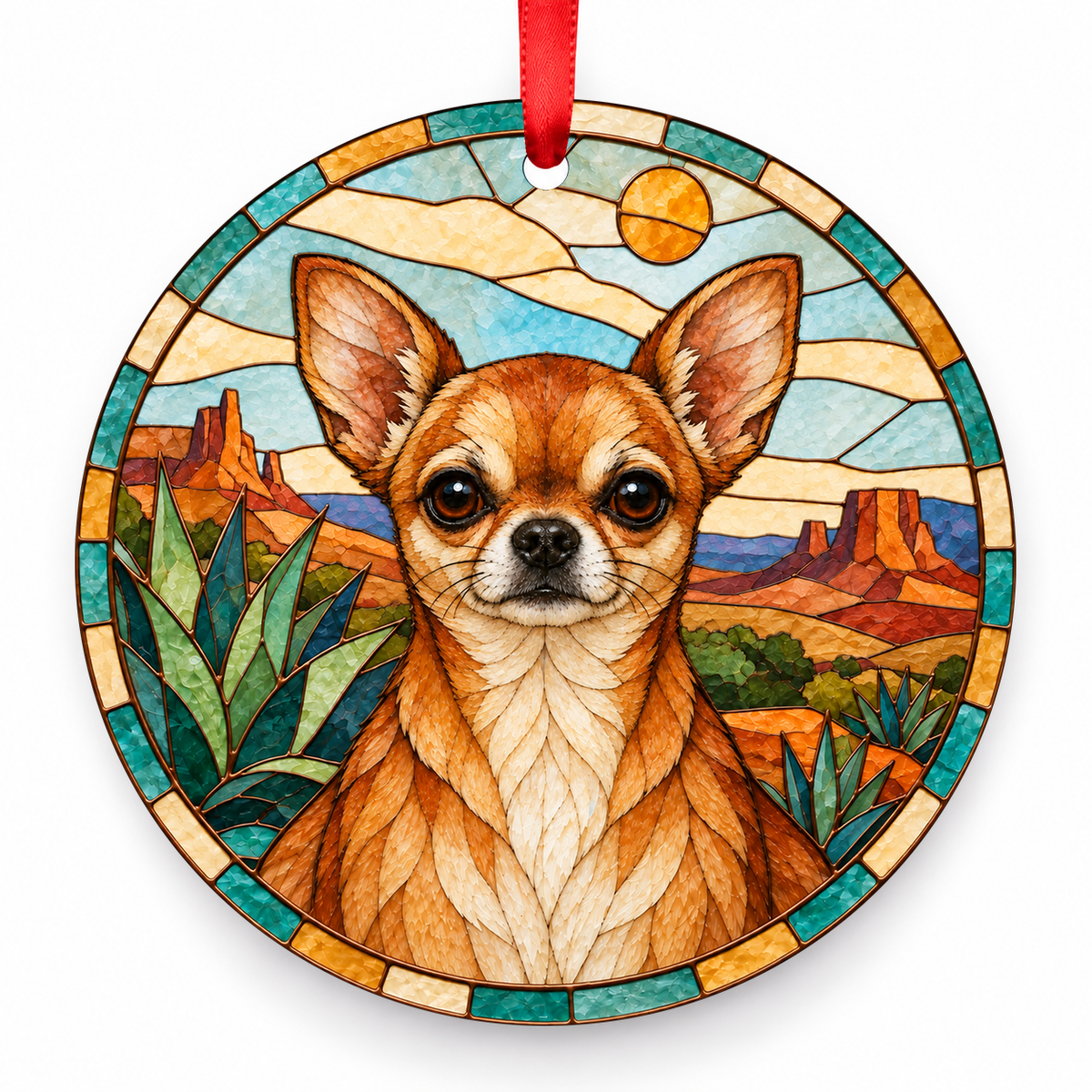 Chihuahua Fawn porcelain Christmas ornament with red ribbon — ORN-10438