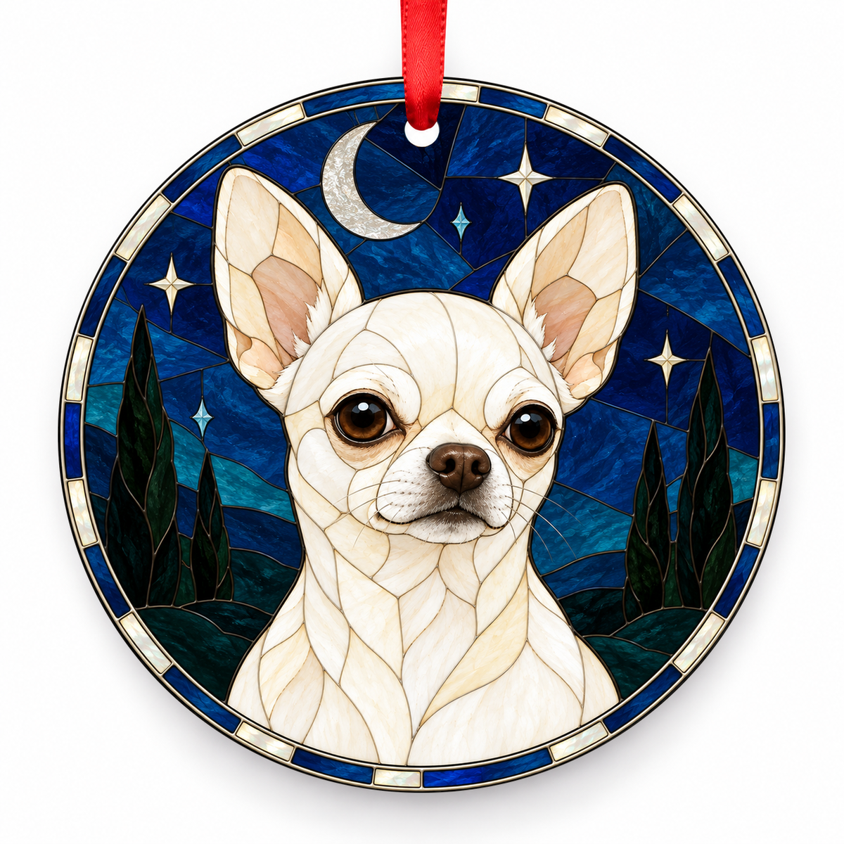 Chihuahua White porcelain Christmas ornament with red ribbon — ORN-10439