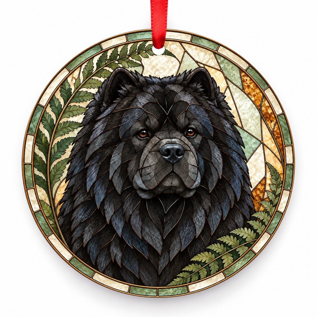 Chow Chow Black porcelain Christmas ornament with red ribbon — ORN-10450