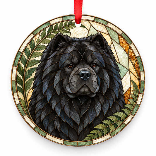 Chow Chow Black porcelain Christmas ornament with red ribbon — ORN-10450