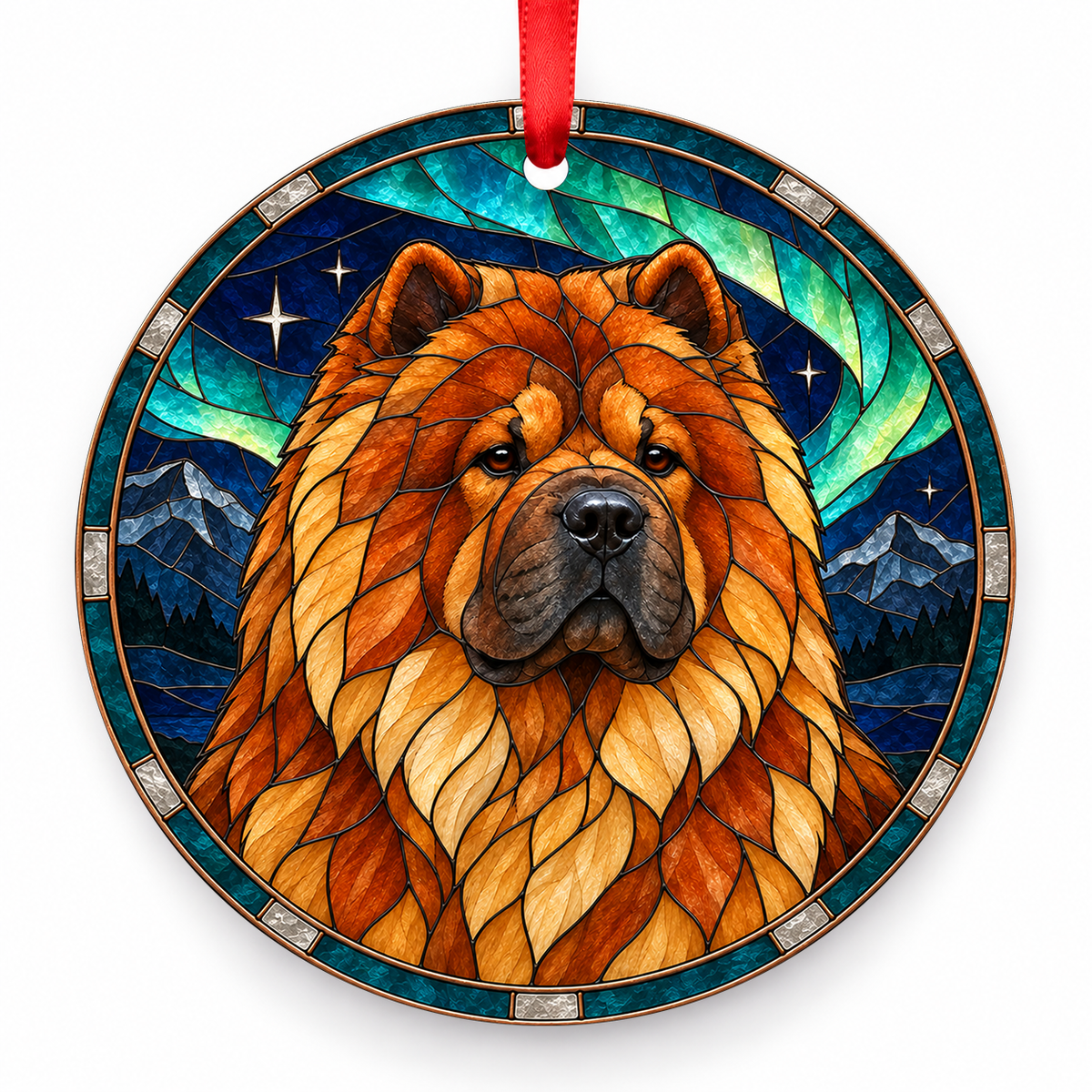 Chow Chow Cinnamon porcelain Christmas ornament with red ribbon — ORN-10452