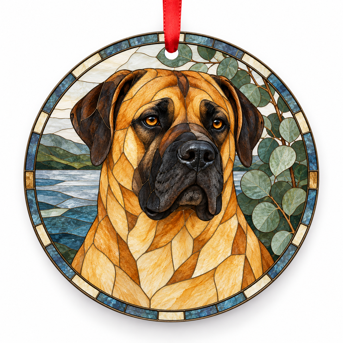 Cimarrón Uruguayo Fawn porcelain Christmas ornament with red ribbon — ORN-10455