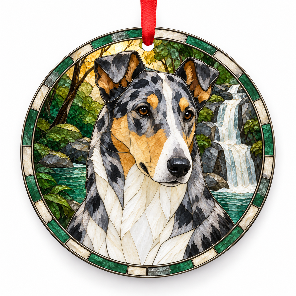 Collie Smooth Blue Merle porcelain Christmas ornament with red ribbon — ORN-10464