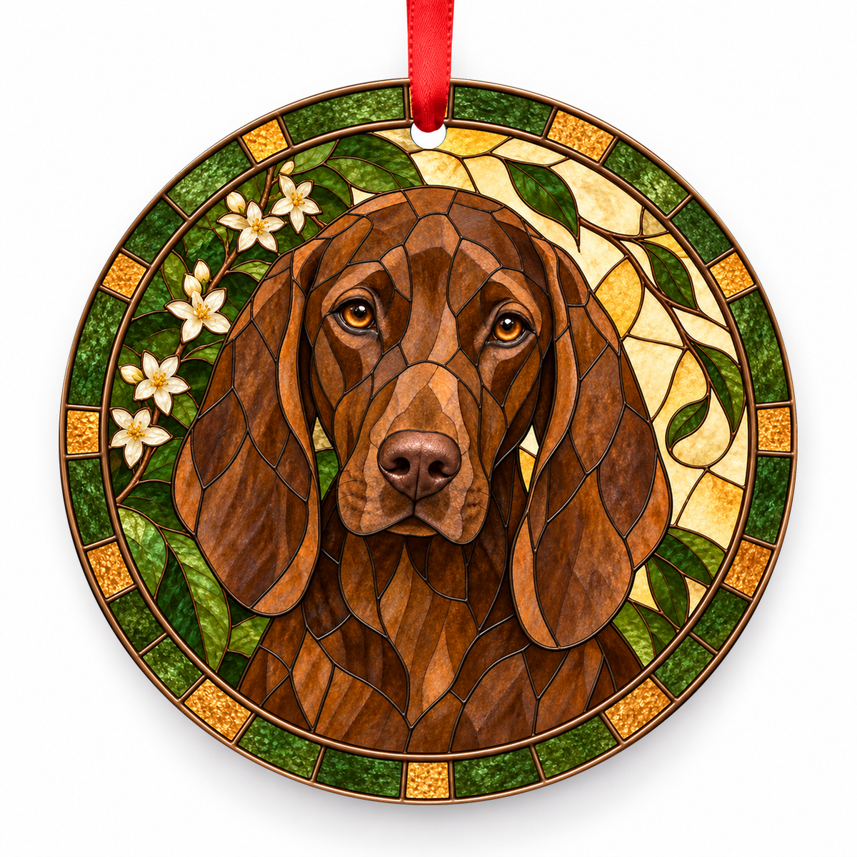 Colombian Fino Hound Brown porcelain Christmas ornament with red ribbon — ORN-10468