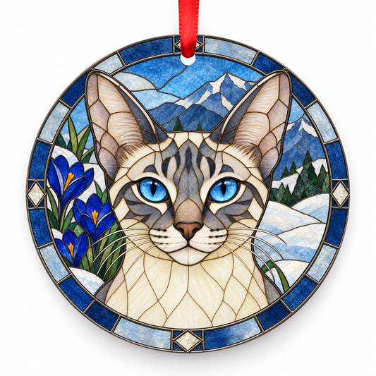Colorpoint Shorthair Blue Lynx Point porcelain Christmas ornament with red ribbon — ORN-10477